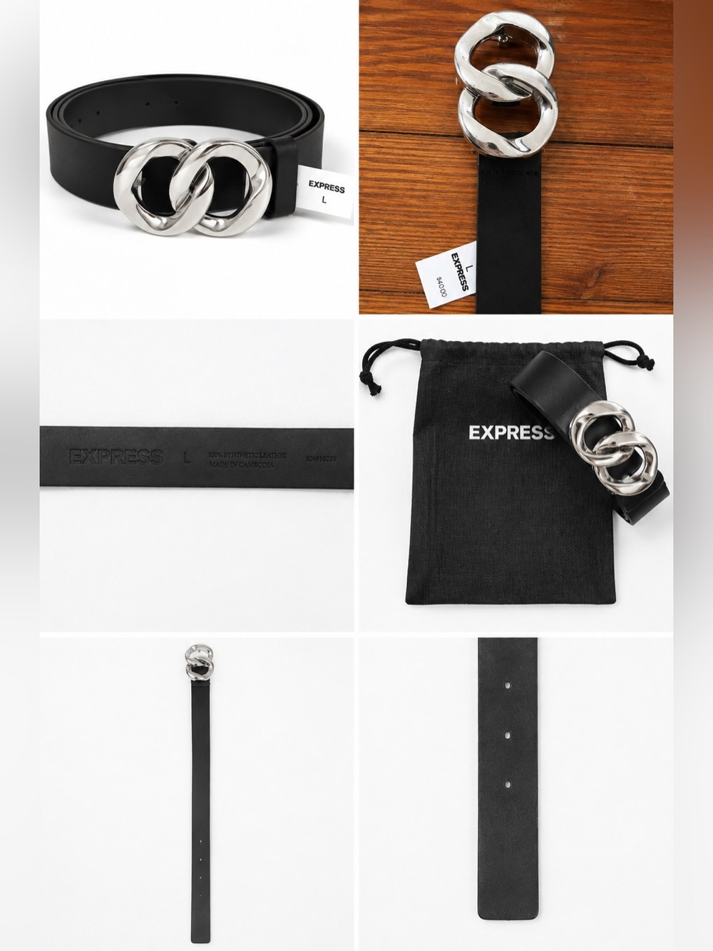 Express Women’s  Black Leather Belt with Silver Interlocking Buckle